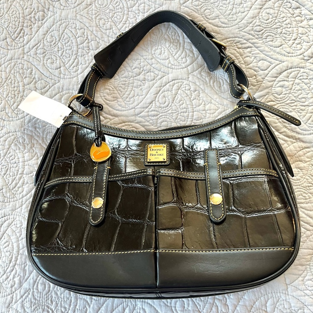 DOONEY & BOURKE NWT Black Croc Embossed Leather Bag  #J3988182 NEW